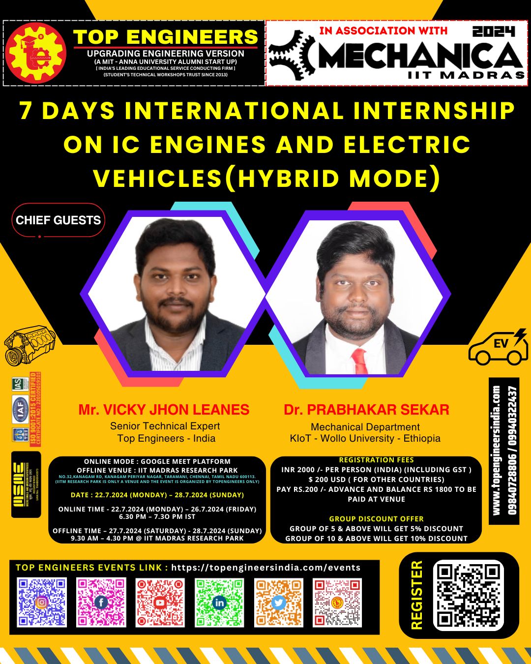7 Days International Internship on IC Engines and Electric Vehicles (hybrid Mode) 2024